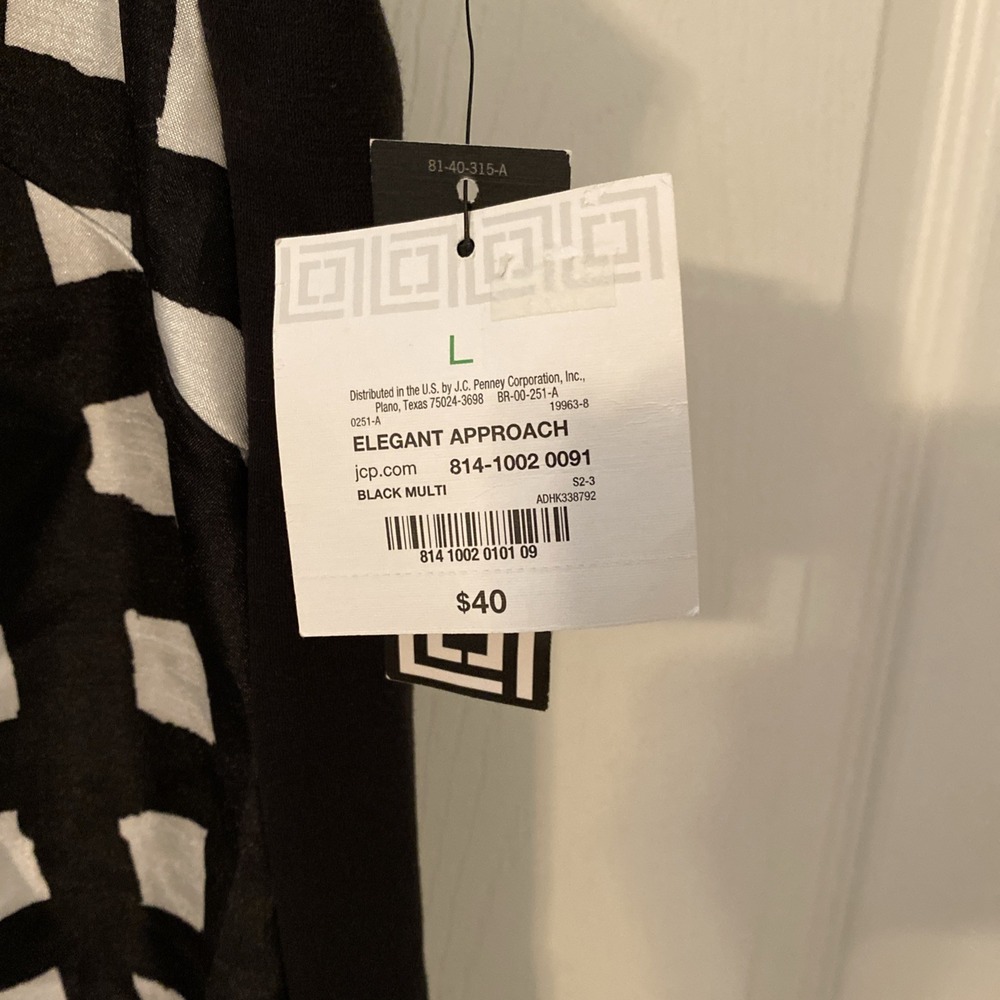 Liz‎ Claiborne Black And White Top Size L Sleeveless Zipper Back - Picture 3 of 4